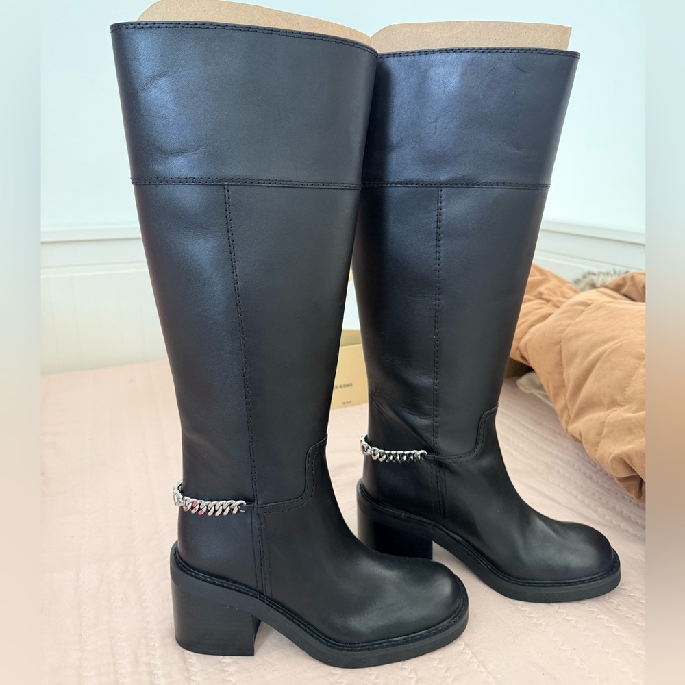 Michael Kors Black Over the Knee Boots with Chain Detail